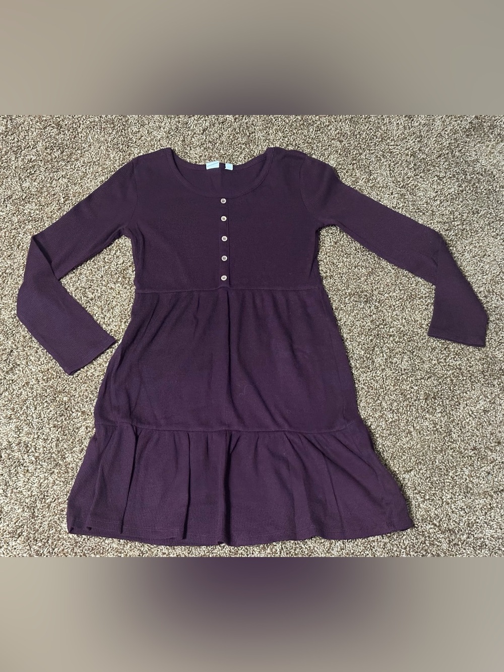 GAP Girls' Long-Sleeve Tiered Knit Dress in Plum size Large (10)
